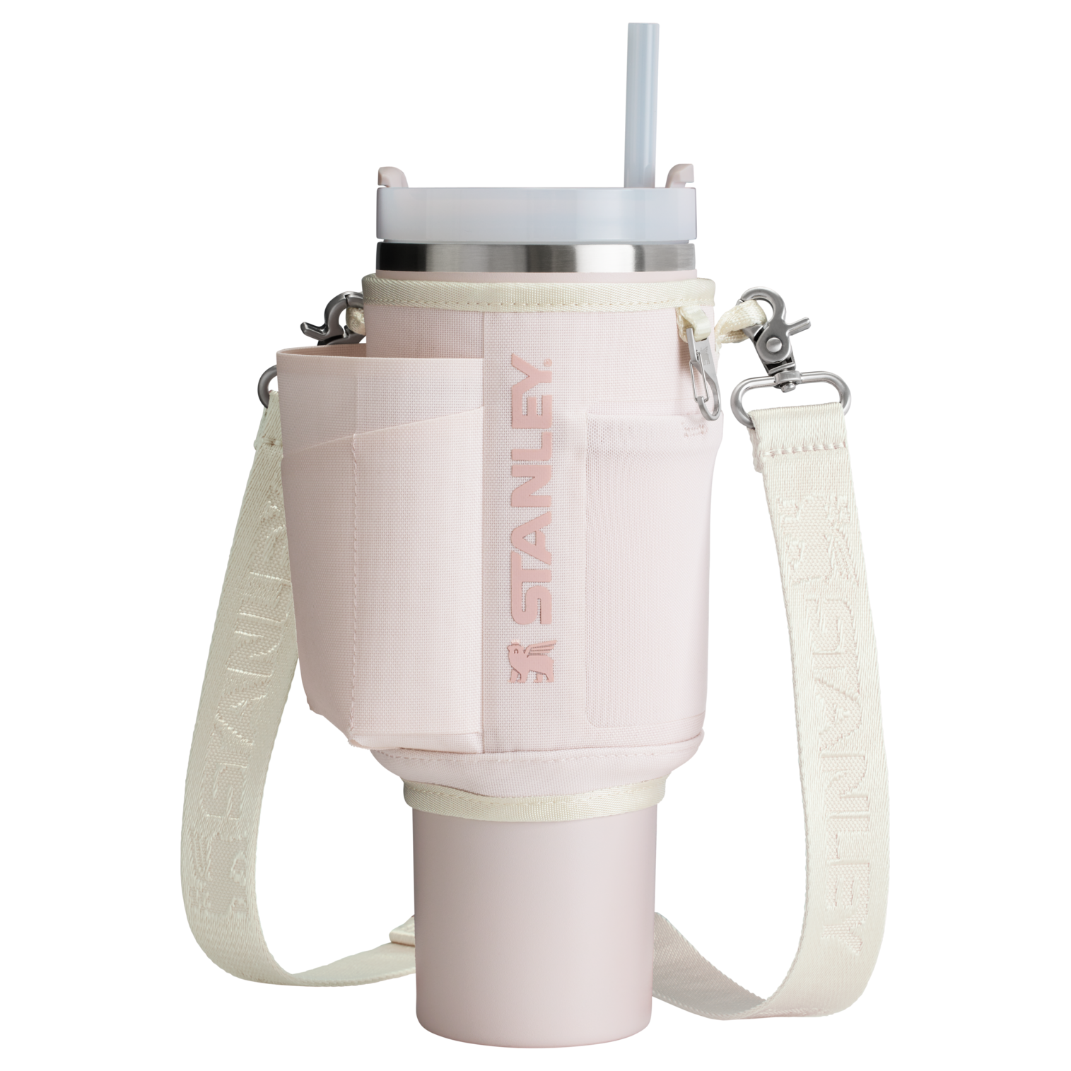 Stanley Carry-All 40 oz Quencher with Detachable Crossbody Straps in Rose Quartz pink